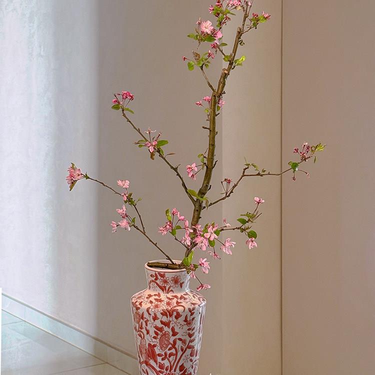 大相莲花新中式红色青花陶瓷花瓶水养插花高级感复古餐桌装饰摆件
