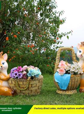 户外梅花鹿动物花盆花缸卡通阳台创意幼儿花园庭院雕塑小摆件装饰
