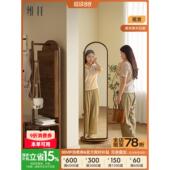 实木全身镜落地镜家用卧室黑胡桃色白蜡木可旋转挂衣架穿衣镜一体