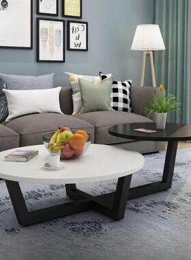 北欧咖啡桌现代简约小公寓圆形高低侧桌客厅经济型钢化玻璃茶几组