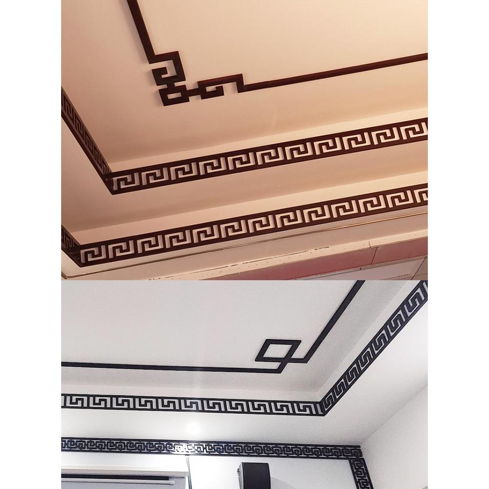 新中国风Pvc天花板角花装饰l形平线实木切出花网格客厅天花板角线