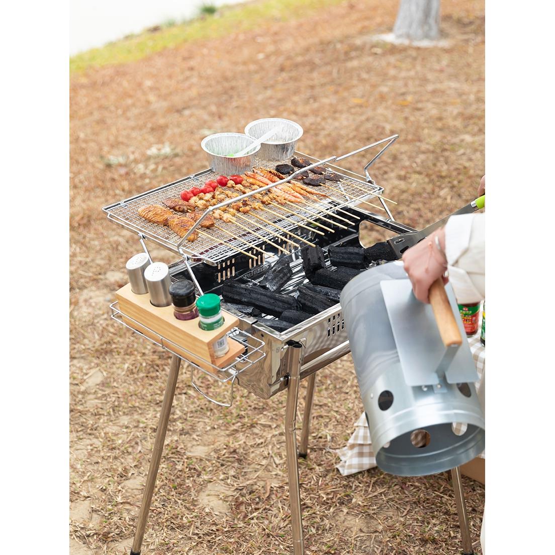 海山不锈钢升降烤网烧烤架户外可折叠烧烤炉家用木炭烤肉炉子工具