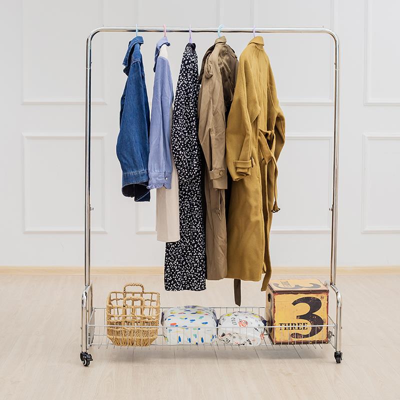 服装店展示架男女货架不锈钢落地式挂衣架陈列中岛单杠移动带轮子