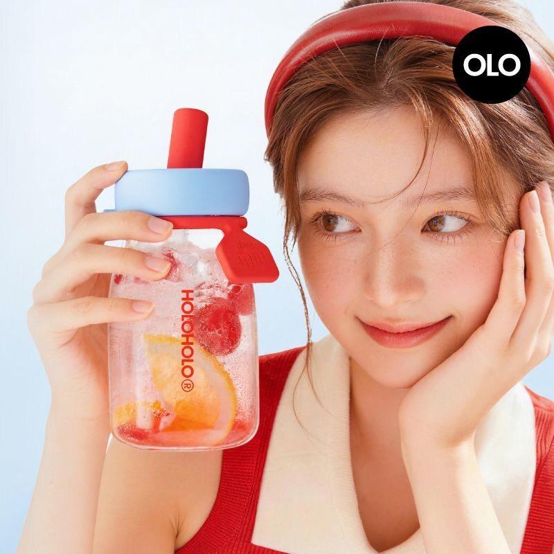 holoholo小奶瓶玻璃杯高硼硅办公室高颜值茶水分离吸管水杯新款女