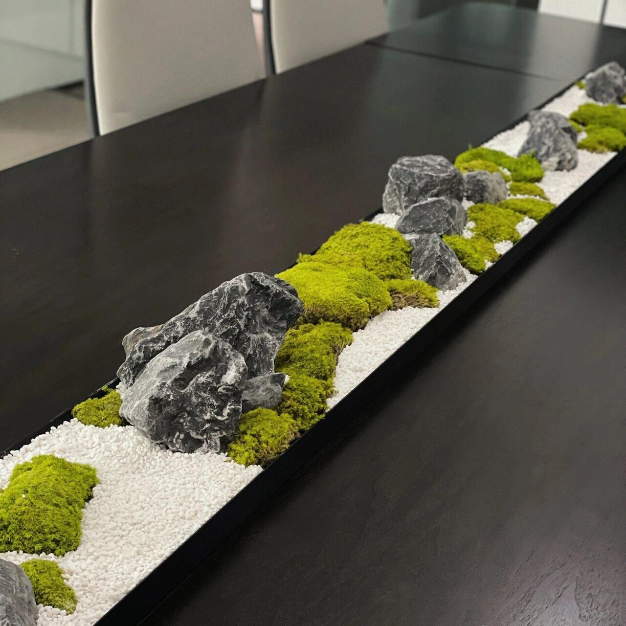 新中式会议桌面长条形微景观永生苔藓干花艺玄关餐桌茶几装饰摆件
