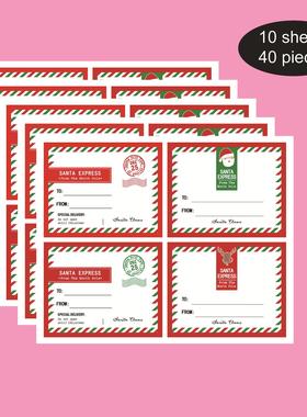 40PCS，3*2.4英寸，圣诞主题贴纸，圣诞老人，圣诞列车标签贴纸