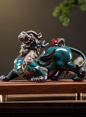 久造中式招财貔貅摆件一对家居陶瓷皮丘客厅玄关装饰品办公桌礼品
