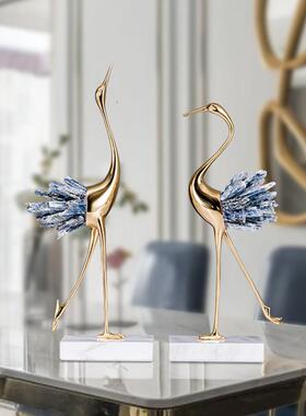 水晶天鹅摆件轻奢样板间书房电视柜客厅北欧纯铜仙鹤网红软装饰品