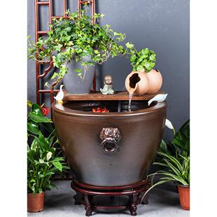 陶瓷大型流水鱼缸阳台造景水循环古法养鱼缸办公室客厅落地缸水缸