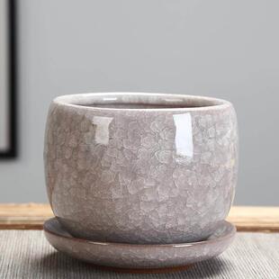 果冻色紫砂多肉植物冰裂彩釉陶瓷花盆托 托盘水土培手工花器包邮