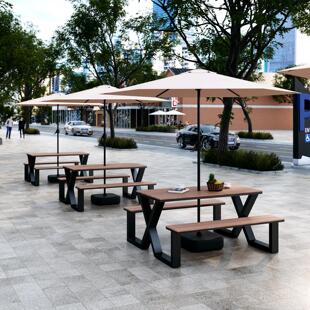 户外塑木桌椅组合网红奶茶店咖啡厅休闲 桌椅室外庭院花园连身餐