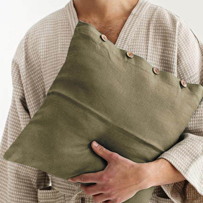 亚麻系扣抱枕套客厅沙发靠垫套方形床头大号靠背套办公室腰枕套