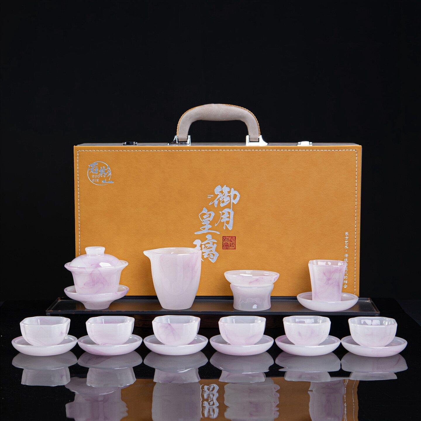 琉璃茶具套组轻奢家用新款高档泡茶杯盖碗办公室会客简约送礼盒装