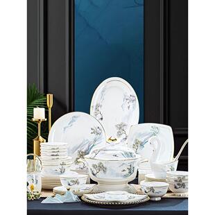 乔装 家庭中国风可及豪华经典 陶 骨瓷餐具和盘子套装 冰岩景德镇经典
