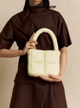 迪丽热巴同款/THE YELLOW SHOP PU皮手提四格羽绒包Bestie