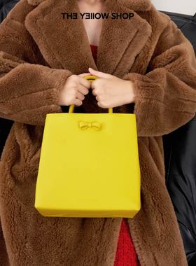 THE YELLOW SHOP2025年新款头层牛皮蝴蝶结手拎方形托特包Alba
