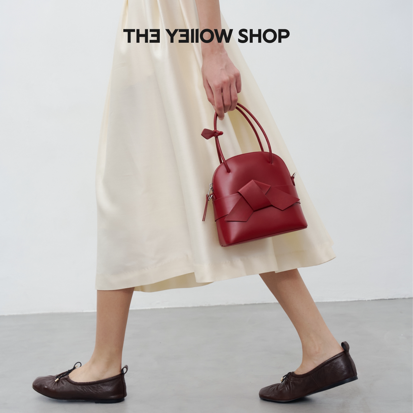 【礼物】TheYellowShop小牛皮精致感复古红色婚包手提斜挎贝壳包