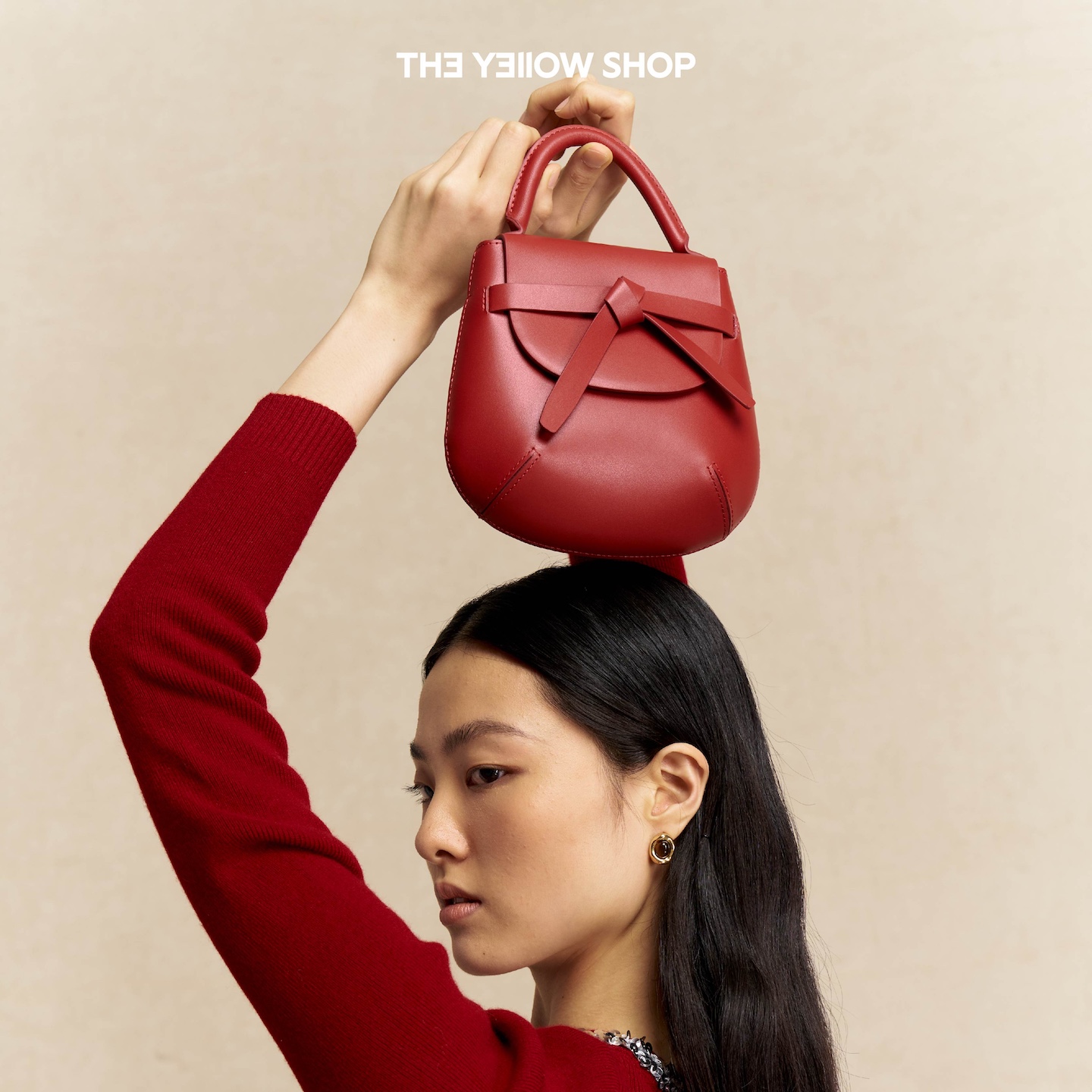 THE YELLOW SHOP红色圣诞新年节日送礼头层牛皮斜挎手提真皮包女