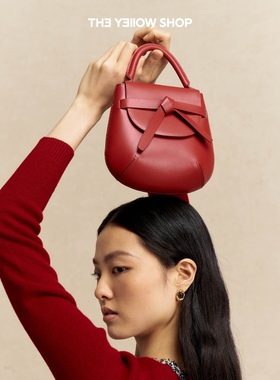 THE YELLOW SHOP红色新年节日送礼头层牛皮斜挎手提真皮水桶包女