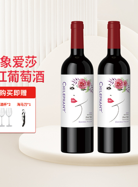 智利经典红酒13度智象爱莎干红葡萄酒750ml2支女士晚安微醺酒送礼
