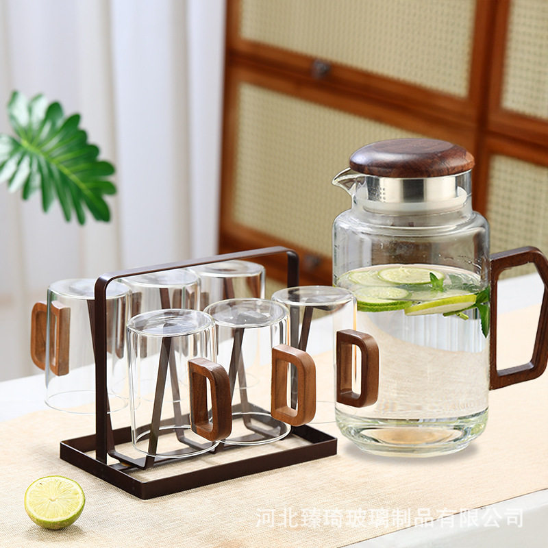 玻璃冷水壶水杯家用木把图片