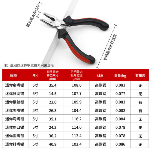 迷你钳钢丝钳斜嘴钳尖弯