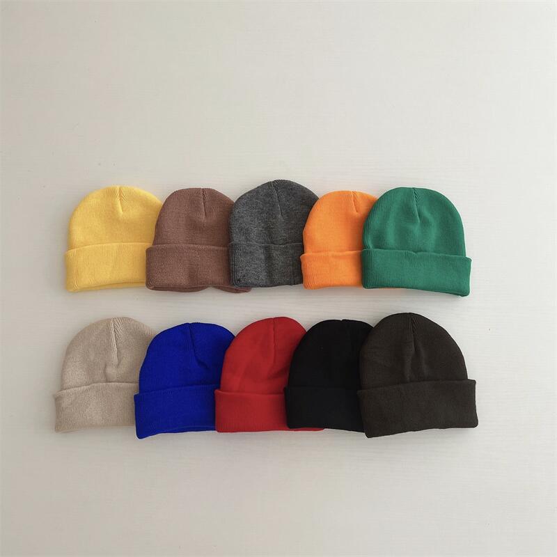 韩版儿童针织帽时尚糖果色百搭套头帽秋冬宝宝婴儿保暖卷边毛线帽