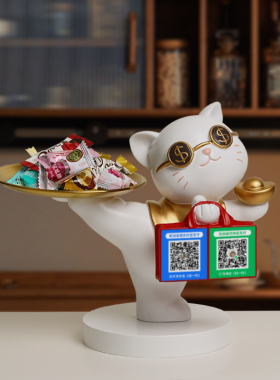 热销招财猫摆件新店铺开业大吉礼物收银前台收钱二维码发财猫装饰