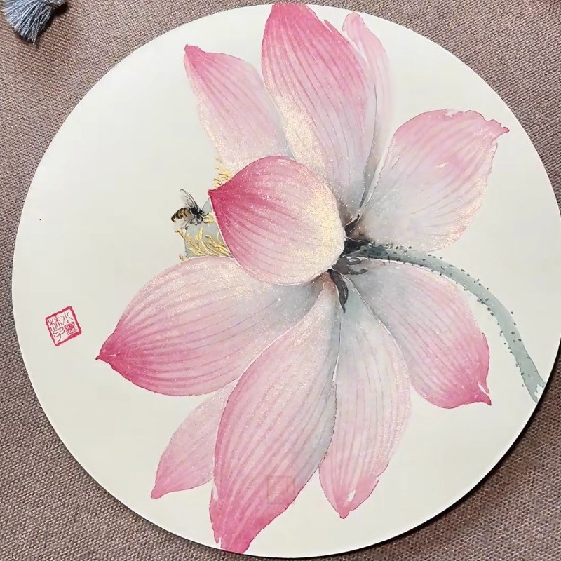 水墨林子【没骨课程纸】纯圆形状20cm30cm手工珠光云母画片国画卡