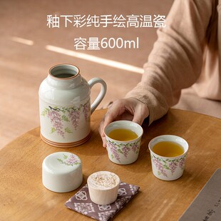 草木灰手绘紫藤花小暖壶茶具大容量陶瓷泡茶壶焖茶单壶保温瓶家用