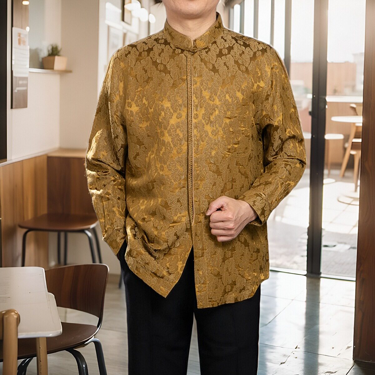 百福龙男士唐装桑蚕丝衬衫