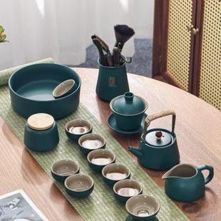 家用陶瓷青绿功夫泡茶壶家用客厅茶杯整套侧把壶盖碗简约 茶具套装