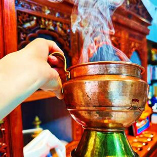 去晦气开运西藏古老香炉藏式煨桑炉藏香柏纯手工纯铜家用香薰炉