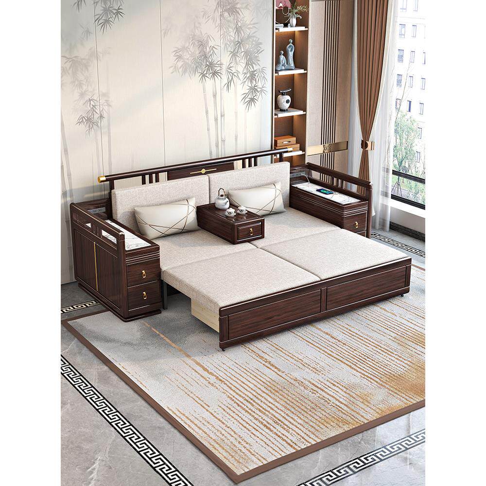 新中式实木多功能沙发床紫檀客厅两用罗汉床折叠式伸缩床