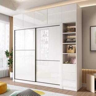 定制铝合金亮光推拉门衣柜家用卧室小户型省空间成品挂衣柜收纳柜