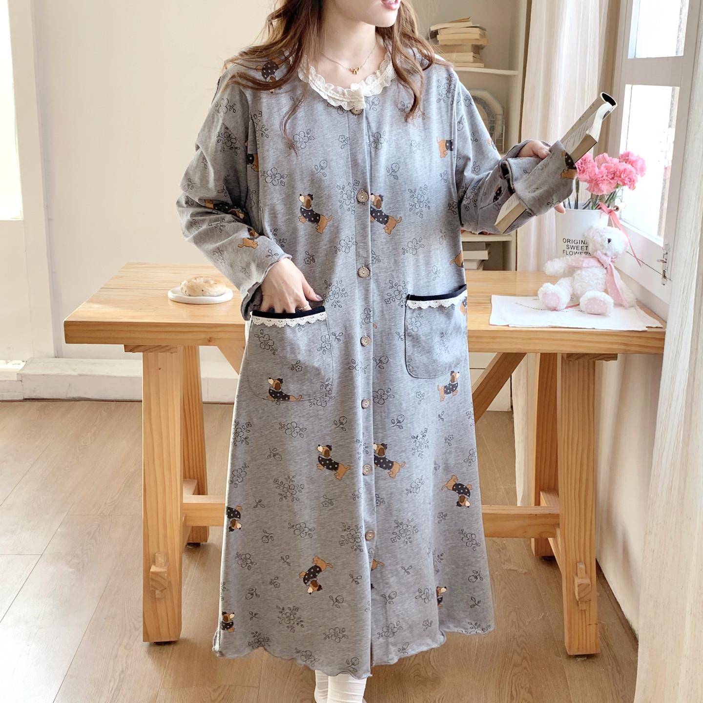 产妇待产裙两件套带胸垫秋季大码月子服孕妇睡衣医院内检哺乳睡裙