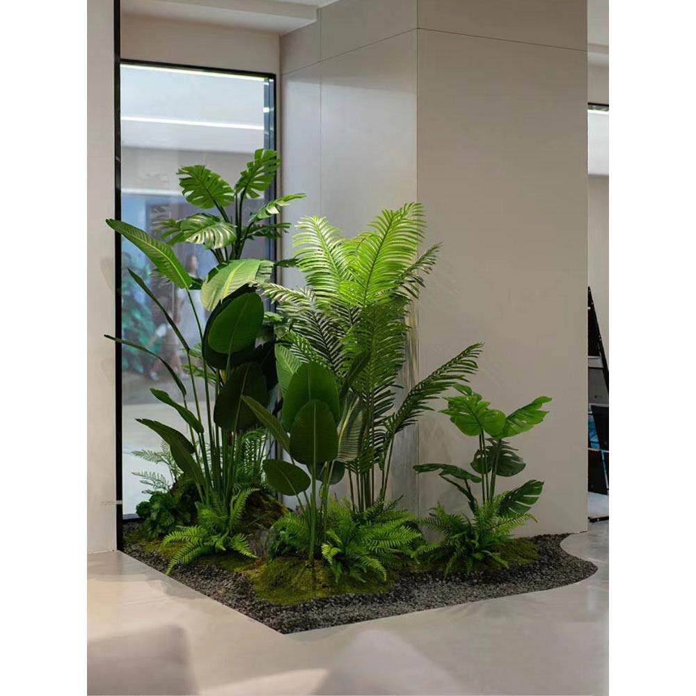 模拟绿色植物造景组合窗饰室内造景彷热带植物楼梯下入口造景