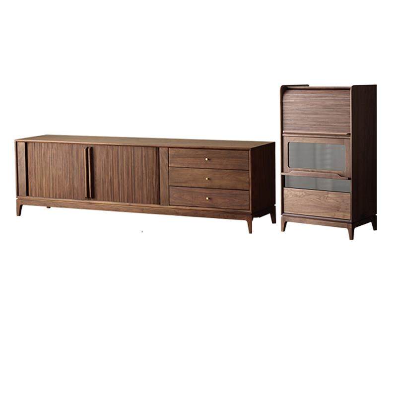 新款北美黑胡桃实木电视柜边柜茶几组合客厅简约储物柜中古风