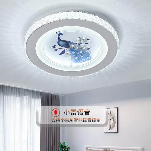 卧室灯LED水晶吸顶现代简约圆形房间吸顶灯高亮智能语音控制和墙
