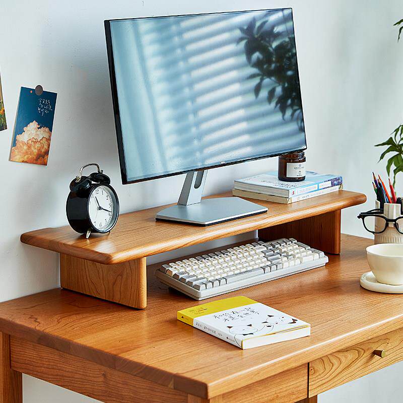 一刻木器显示器增高架桌上置物架实木增高台收纳架电脑垫高底座