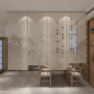 新中式拉卷式客厅隔间帘电动升降卷帘窗帘遮阳布帘书房茶室办公室