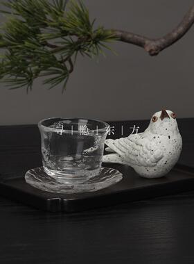 新中式东方美学样板间客厅会所陶瓷小鸟玻璃茶杯托 托盘茶几摆件