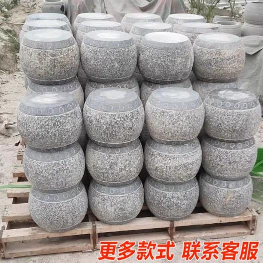 柱墩石空心柱础圆石墩子柱脚底座基石天然青石柱子庭院柱顶石石雕 - 实物图