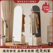 可移动全身落地镜家用卧室试衣大镜子带挂衣帽架一体可收纳全身镜
