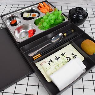 .双层不锈钢5格商务套餐盒餐厅食堂招待用餐饭盒筷子勺子