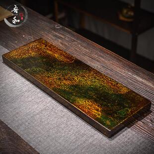 吾和漆器茶具 福州大漆飘漆黑檀木干泡台 绿透长方形茶盘茶室装饰