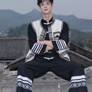 涼山云南少數(shù)民族特色服裝 新款 旅拍套裝 男款 彝族服飾火把節(jié)服裝
