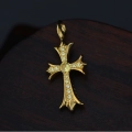 Yellow Zirconium Large Cross 925 Silver Plated with 22K Gold