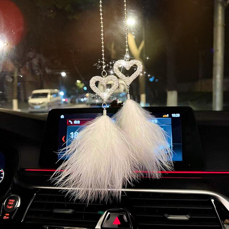 汽车挂件高档创意唯美羽毛后视镜车内吊饰网红女神款带钻车挂