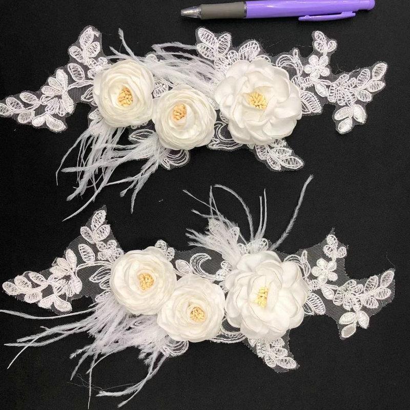 立体装饰花朵布贴蕾丝头巾贴花礼服表演服用网纱补丁刺绣花朵辅料